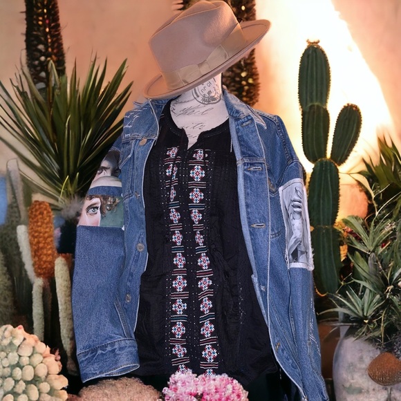 Great Northwest Indigo Embroidered Tribal Tank Top Tunic Blouse - Picture 2 of 8